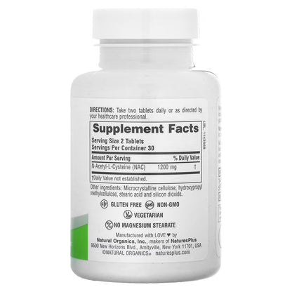 NaturesPlus, Pro NAC 1200, Liberação Gradual, 1.200 mg, 60 Comprimidos (600 mg por Comprimido)