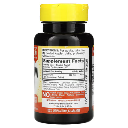 Sundance Vitamins, Magnésio, 250 mg, 100 Cápsulas Revestidas