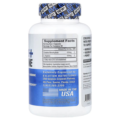 EVLution Nutrition, Creatina e L-Arginina, 120 Cápsulas Vegetais