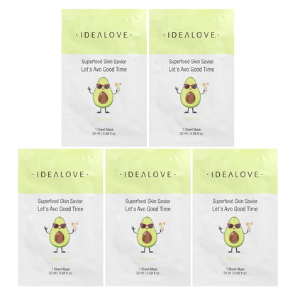 Idealove, Superfood Skin Savior, Let's Avo Good Time, 5 Máscaras Faciais de Beleza, 20 ml (0,68 fl oz) Cada