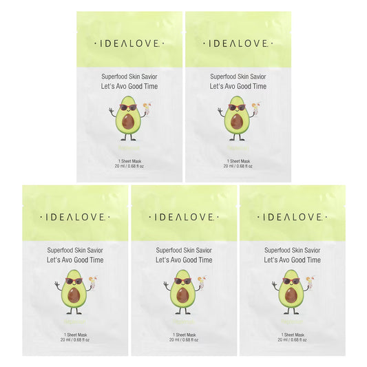 Idealove, Superfood Skin Savior, Let's Avo Good Time, 5 Máscaras Faciais de Beleza, 20 ml (0,68 fl oz) Cada