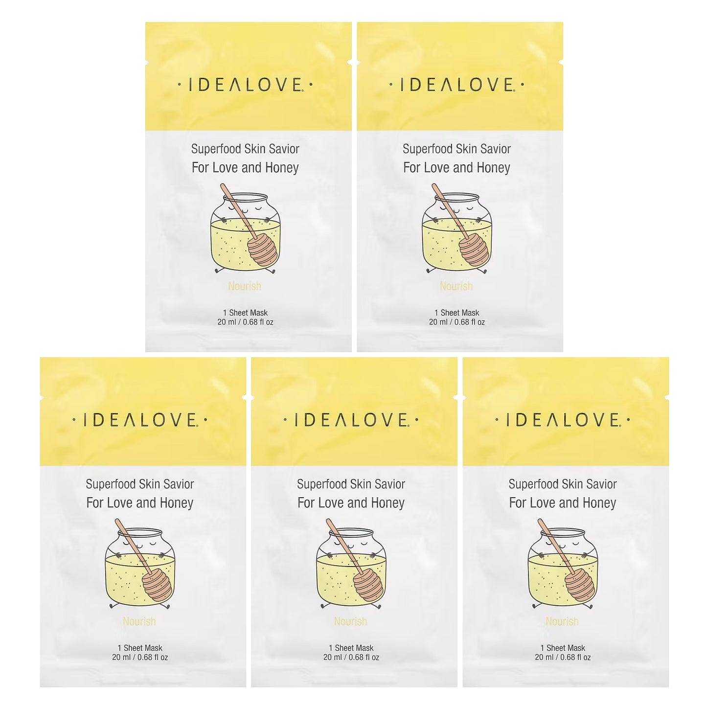 Idealove, Superfood Skin Savior, For Love and Honey, 5 Máscaras Faciais de Beleza, 20 ml (0,68 fl oz) Cada