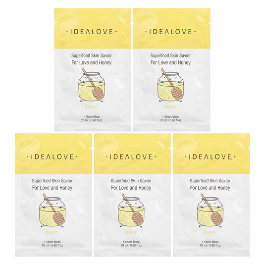 Idealove, Superfood Skin Savior, For Love and Honey, 5 Máscaras Faciais de Beleza, 20 ml (0,68 fl oz) Cada