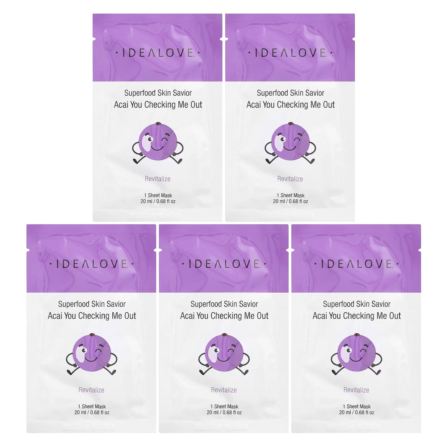 Idealove, Superfood Skin Savior, Acai You Checking Me Out, 5 Máscaras Faciais de Beleza, 20 ml (0,68 fl oz) Cada