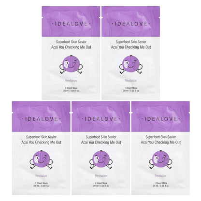 Idealove, Superfood Skin Savior, Acai You Checking Me Out, 5 Máscaras Faciais de Beleza, 20 ml (0,68 fl oz) Cada