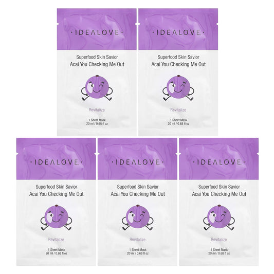 Idealove, Superfood Skin Savior, Acai You Checking Me Out, 5 Máscaras Faciais de Beleza, 20 ml (0,68 fl oz) Cada