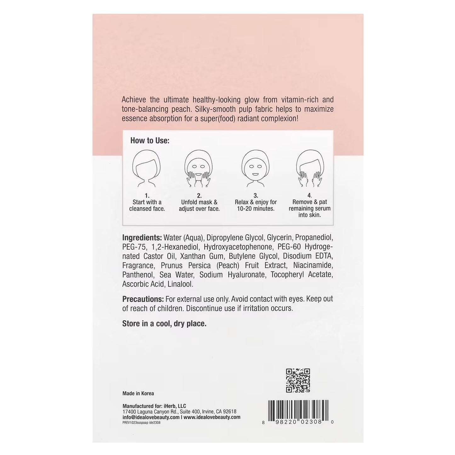 Idealove, Superfood Skin Savior, Pretty as a Peach, 5 Máscaras Faciais de Beleza, 20 ml (0,68 fl oz) Cada (Cópia)