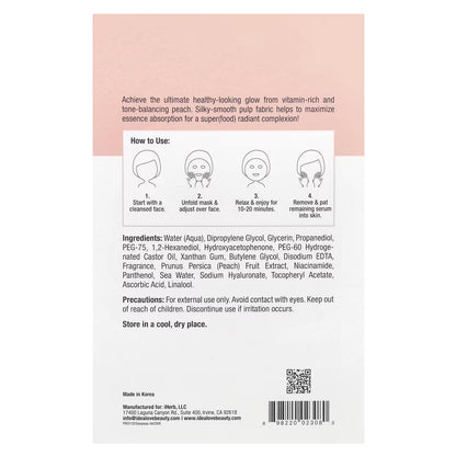 Idealove, Superfood Skin Savior, Pretty as a Peach, 5 Máscaras Faciais de Beleza, 20 ml (0,68 fl oz) Cada (Cópia)