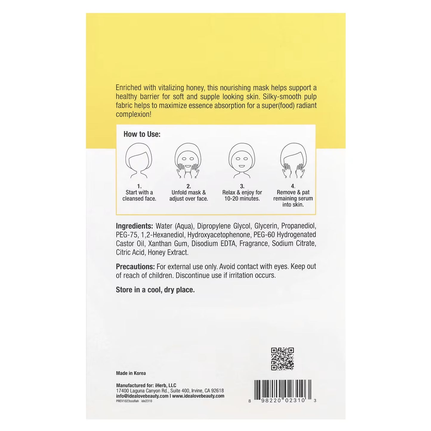 Idealove, Superfood Skin Savior, For Love and Honey, 5 Máscaras Faciais de Beleza, 20 ml (0,68 fl oz) Cada