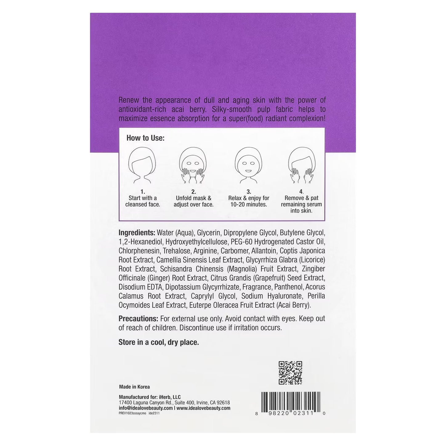 Idealove, Superfood Skin Savior, Acai You Checking Me Out, 5 Máscaras Faciais de Beleza, 20 ml (0,68 fl oz) Cada