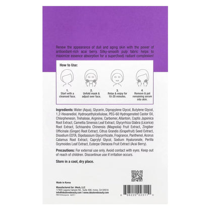 Idealove, Superfood Skin Savior, Acai You Checking Me Out, 5 Máscaras Faciais de Beleza, 20 ml (0,68 fl oz) Cada