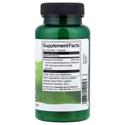 Gymnema Sylvestre Extract Swanson 300mg – Controle da Glicose e Apoio Metabólico (90 Cápsulas)