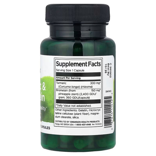 Turmeric & Bromelain Swanson – Cúrcuma + Bromelina para Articulações e Mobilidade | 60 Cápsulas