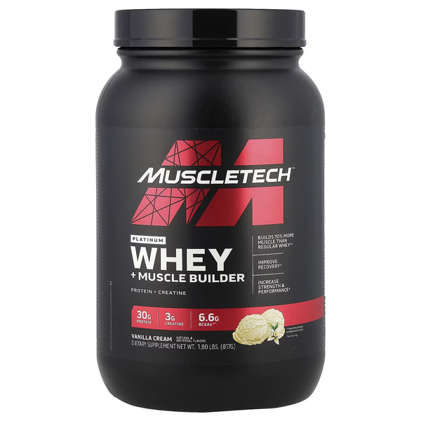 MuscleTech, Platinum Whey + Construtor de Músculos, Creme de Baunilha, 817 g (1,8 lb)