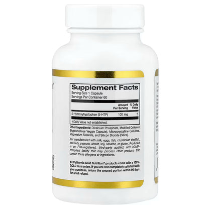 5-HTP 100 mg – California Gold Nutrition® Humor, Sono e Bem-Estar 60 Cápsulas