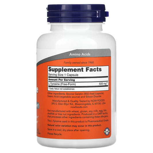 NOW Foods, L-Tirosina, 500 mg, 120 Cápsulas