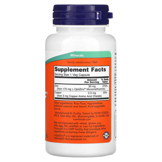 Now Foods, L-optiZinc, 30mg, 100 Cápsulas