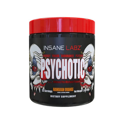 Insane Labz, Psychotic, Pré-Treino de Alto Estímulo em pó, Energia Extrema e Duradoura, Foco e Resistência com Beta Alanina, Creatina Monohidratada e DMAE, 35 Porções
