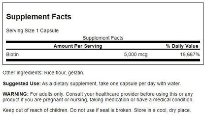 Biotina 5.000 mcg – Swanson® | Cabelos, Pele e Unhas | 30 Cápsulas