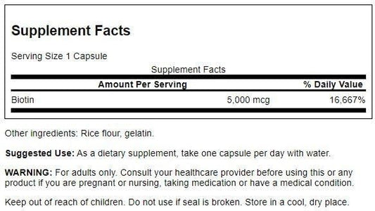 Biotina 5.000 mcg – Swanson® | Cabelos, Pele e Unhas | 30 Cápsulas