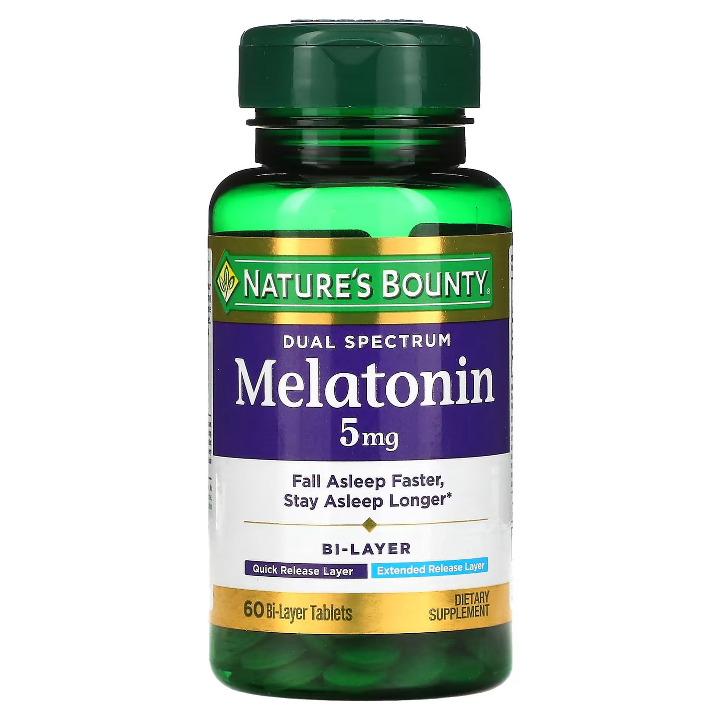 Nature's Bounty, Espectro Dual, Melatonina, 5 mg, 60 Comprimidos Duplamente Revestidos