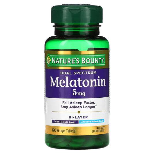 Nature's Bounty, Espectro Dual, Melatonina, 5 mg, 60 Comprimidos Duplamente Revestidos