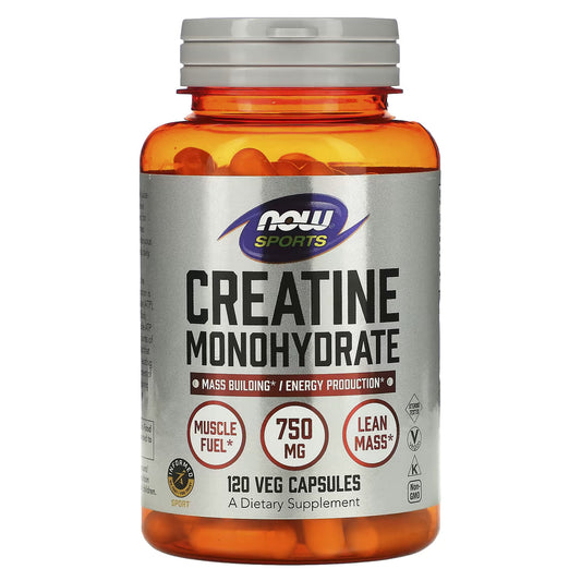 NOW Foods, Esportes, Creatina Mono-hidratada, 750 mg, 120 Cápsulas Vegetais