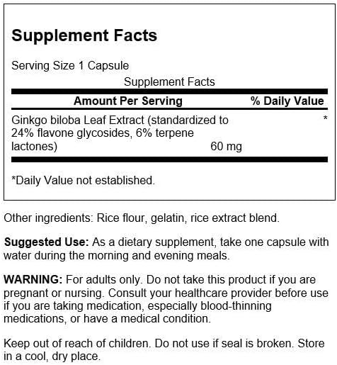 Ginkgo Biloba Extract Swanson 60 mg – Memória, Foco e Saúde Cognitiva | 120 Cápsulas