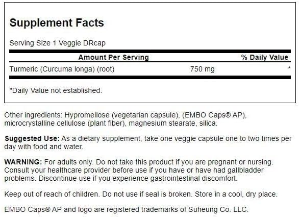 Cúrcuma Full Spectrum Swanson 750mg – Liberação Prolongada | Saúde das Articulações (60 Cápsulas Veggie)