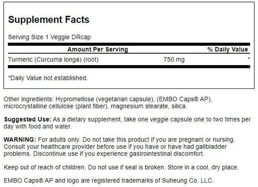 Cúrcuma Full Spectrum Swanson 750mg – Liberação Prolongada | Saúde das Articulações (60 Cápsulas Veggie)