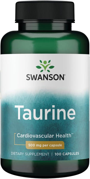 Swanson Taurina - Suplemento de aminoácidos que promove a produção de energia 'e' Equilíbrio eletrolítico - Fórmula natural que apoia a saúde do coração 'e' Bem-estar - (100 cápsulas, 500 mg cada)