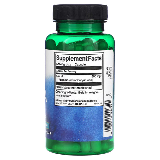 Swanson, Gaba, Alta Potência, 500 mg, 100 Cápsulas