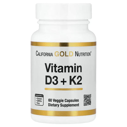 California Gold Nutrition, Vitamina D3 + K2, 60 Cápsulas Vegetais