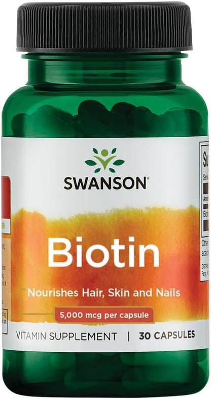 Biotina 5.000 mcg – Swanson® | Cabelos, Pele e Unhas | 30 Cápsulas