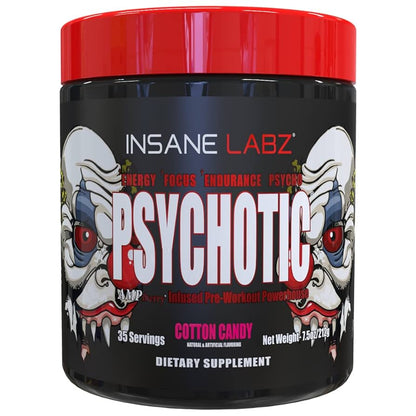 Insane Labz, Psychotic, Pré-Treino de Alto Estímulo em pó, Energia Extrema e Duradoura, Foco e Resistência com Beta Alanina, Creatina Monohidratada e DMAE, 35 Porções