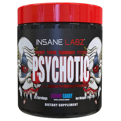 Insane Labz, Psychotic, Pré-Treino de Alto Estímulo em pó, Energia Extrema e Duradoura, Foco e Resistência com Beta Alanina, Creatina Monohidratada e DMAE, 35 Porções