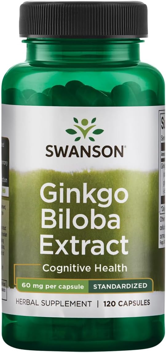 Ginkgo Biloba Extract Swanson 60 mg – Memória, Foco e Saúde Cognitiva | 120 Cápsulas