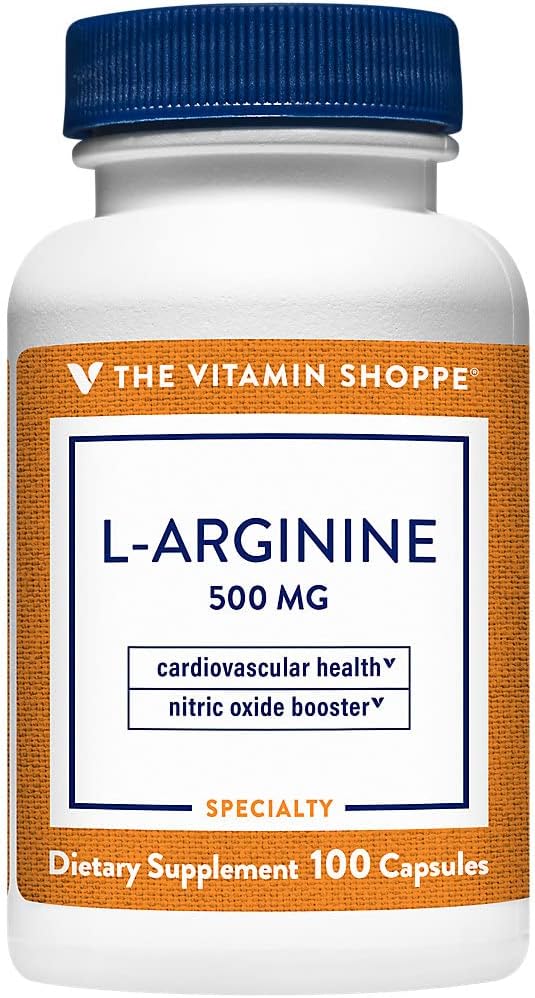 L-Arginina 500mg The Vitamin Shoppe – Óxido Nítrico, Pump e Saúde Cardiovascular (100 Cápsulas)