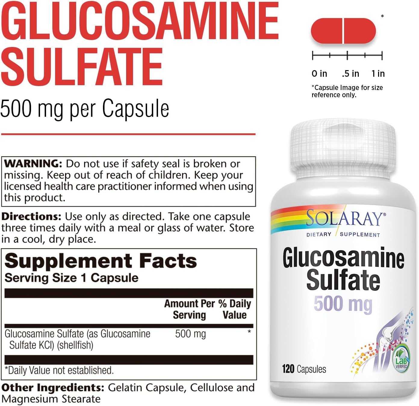 Solaray, Sulfato de Glicosamina, 500 mg, 120 Cápsulas
