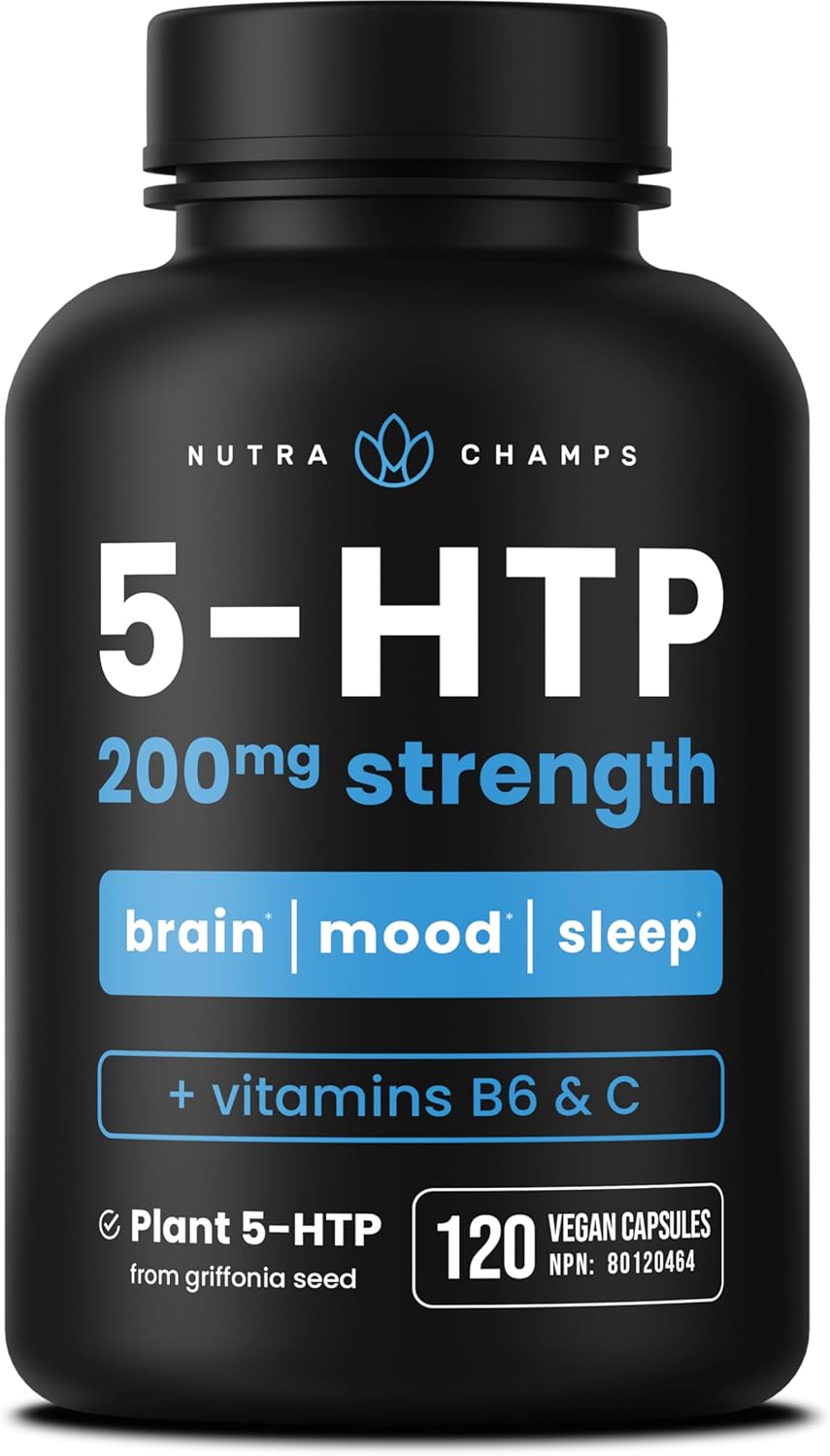 5-HTP 200mg Nutra Champs – Suporte para Humor, Sono e Cérebro | Com Vitaminas B6 e C | 120 Cápsulas Veganas