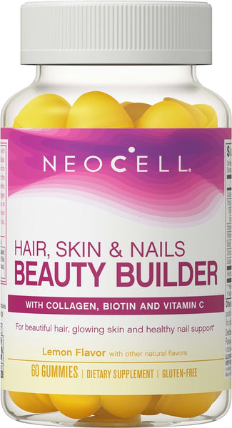 NeoCell Hair, Skin and Nails Beauty Builder com colágeno, biotina e vitamina C, inclui antioxidantes, goma, limão, 60 gummies