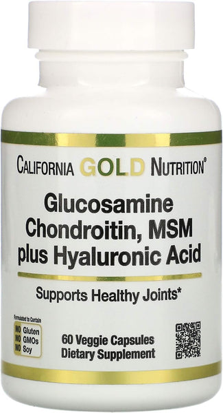California Gold Nutrition Glucosamina Condroitina, MSM mais Ácido Hialurônico, 60 Cápsulas
