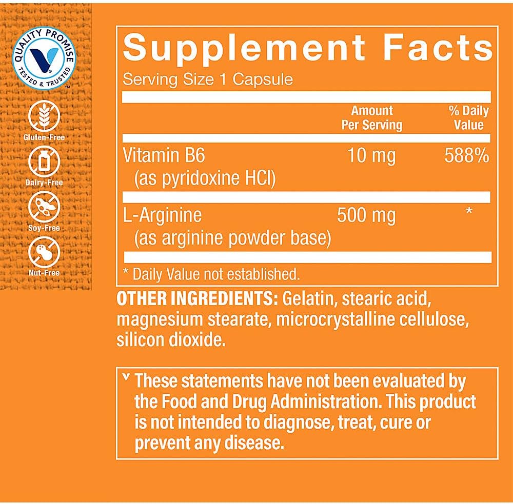 L-Arginina 500mg The Vitamin Shoppe – Óxido Nítrico, Pump e Saúde Cardiovascular (100 Cápsulas)