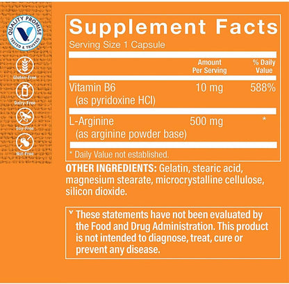 L-Arginina 500mg The Vitamin Shoppe – Óxido Nítrico, Pump e Saúde Cardiovascular (100 Cápsulas)