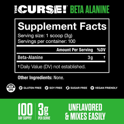 The Curse Beta Alanine – 3g por Dose | 300g | 100 Doses | Pó Puro