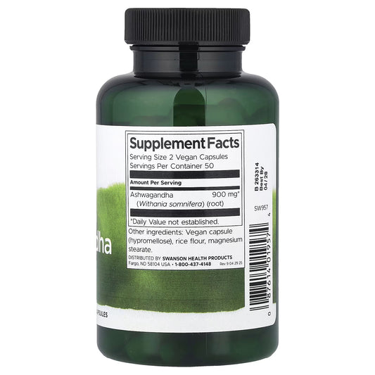 Swanson, Ashwagandha Full Spectrum®, 100 Cápsulas Veganas (450 mg por Cápsula)