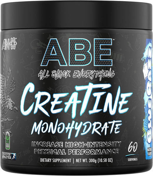 Monohidrato de creatina ABE - pó com sabor micronizado - aumenta o desempenho físico de alta intensidade (10,58 onças - 60 porções) (Blue Razz)