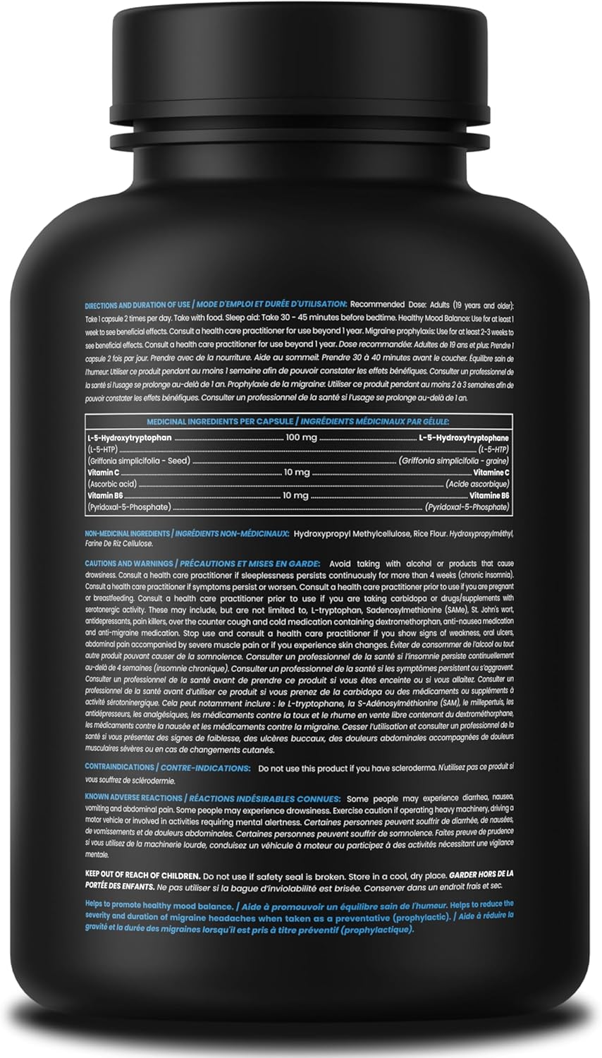 5-HTP 200mg Nutra Champs – Suporte para Humor, Sono e Cérebro | Com Vitaminas B6 e C | 120 Cápsulas Veganas
