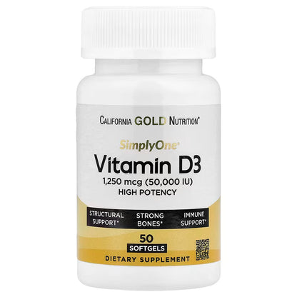 Vitamina D3 50.000 UI (1.250 mcg) – SimplyOne® | 50 Softgels | Alta Potência