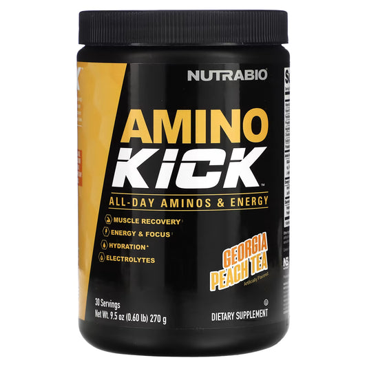NutraBio, Amino Kick, Chá de Pêssego da Georgia, 270 g (0,6 lb)